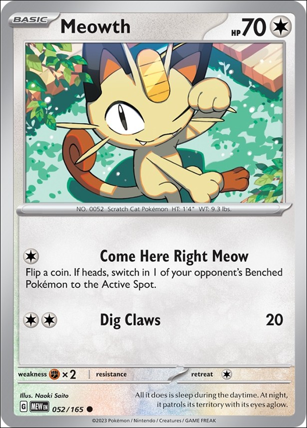 Pokemon: Scarlet & Violet - 151 (Base Set) card 052/165-B Meowth (Reverse Holofoil)