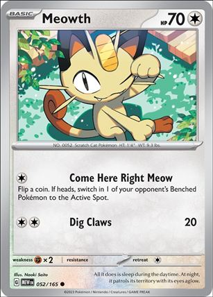 Pokemon: Scarlet & Violet - 151 (Base Set) card 052/165-B Meowth (Reverse Holofoil)