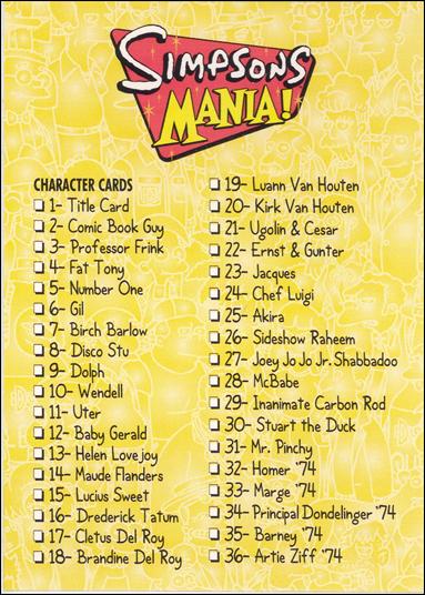 Simpsons Mania! (Base Set) card 72 Checklist Card