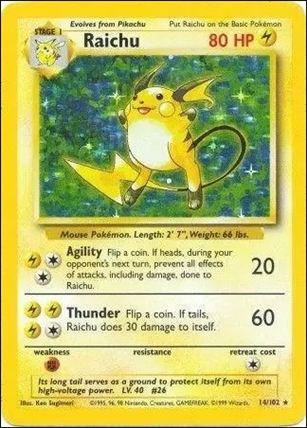 Pokemon (Base Set) card 14/102-C Raichu (Holo) Unlimited