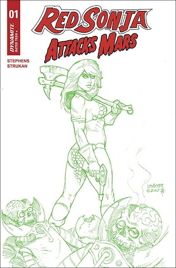 Red Sonja Attacks Mars issue 1-M Joseph Michael Linsner Green 1:10 Cardstock Cover
