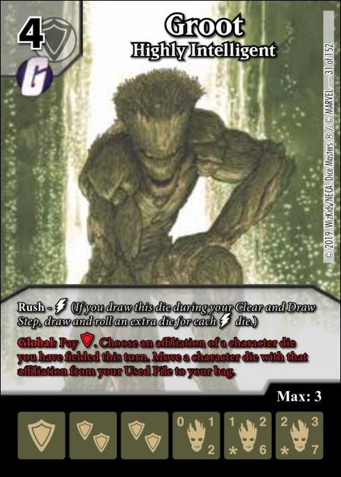 Marvel Dice Masters  Avengers Infinity Gauntlet card 31 Groot: Highly Intelligent