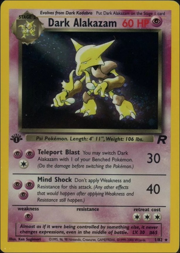 Pokemon: Team Rocket (Base Set) card 1 Dark Alakazam (Holo) - 1st Edition