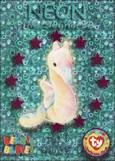 Beanie Babies Series 3 (Wild Subset) card 57-B Neon the Seahorse Purple Stars