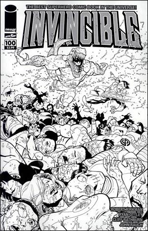 Invincible issue 100-H Ryan Ottley 1:100 Wraparound Black and White Cover