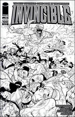 Invincible issue 100-H Ryan Ottley 1:100 Wraparound Black and White Cover