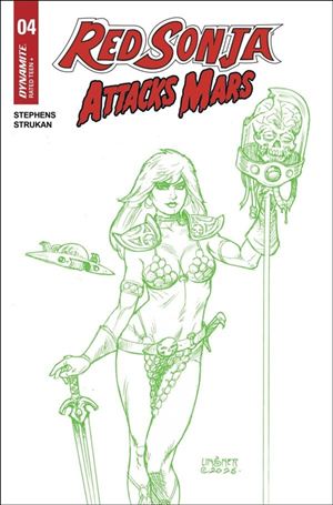 Red Sonja Attacks Mars issue 4.00-K Joseph M. Linsner Green Line 1:7 Cardstock Cover