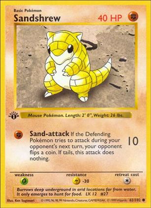 Pokemon (Base Set) card 62/102 Sandshrew (1st Edition) - Shadowless