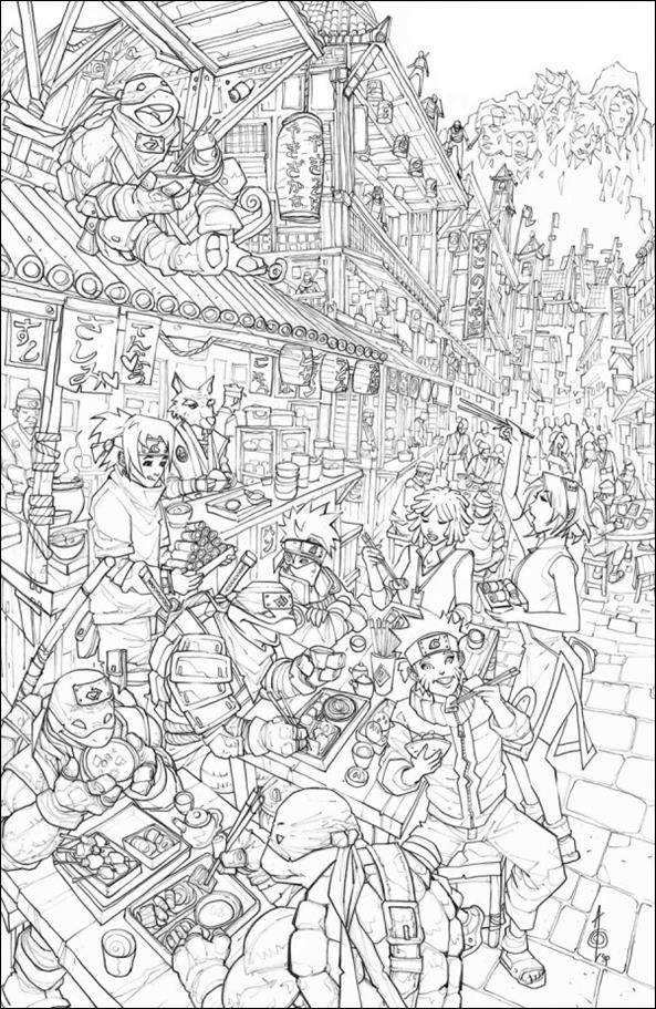 Teenage Mutant Ninja Turtles x Naruto issue 1-P Retailer Exclusive Alan Quah B&W Virgin Cover