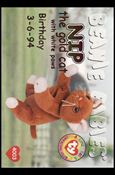 Beanie Babies Series 1 (Birthday or Rookie Subset) card 41-D Nip The Gold Cat With White Paws Gold 1/150