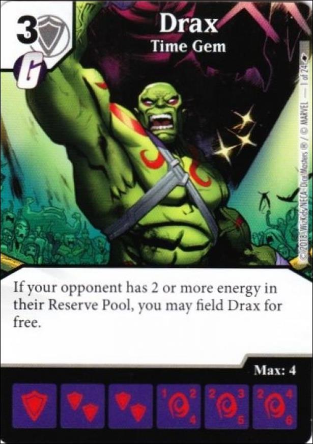 Marvel Dice Master's Kree Invasion Team Pack card 1 Drax - Time Gem