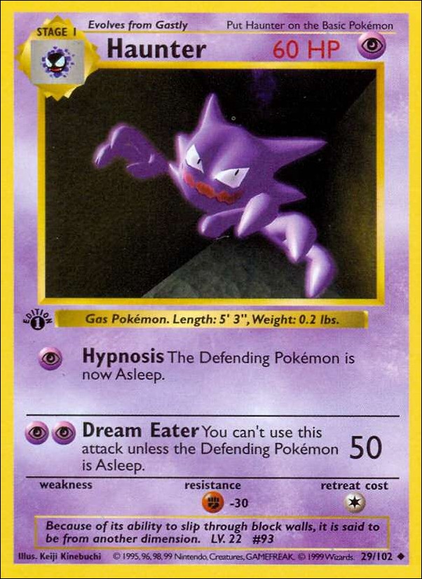 Pokemon (Base Set) card 29/102 Haunter (1st Edition) - Shadowless