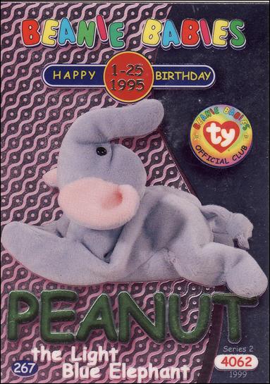 Beanie Babies Series 2 (Birthday or Rookie Subset) card 267-B Peanut the Light Blue Elephant Green Lettering