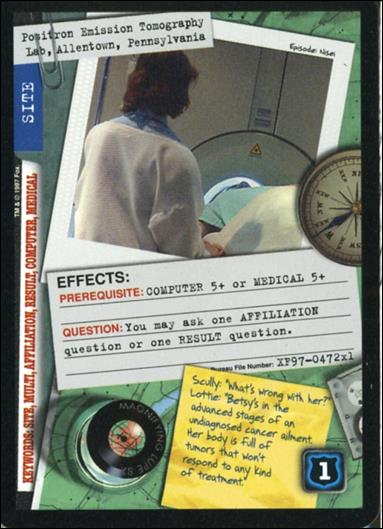 X-Files: 101361 (Base Set) card XF97-0472x1 Positron Emission Tomography Lab, Allentown, PA