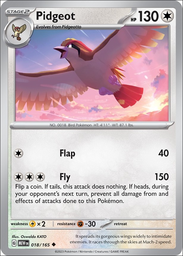 Pokemon: Scarlet & Violet - 151 (Base Set) card 018/165-B Pidgeot (Reverse Holofoil)