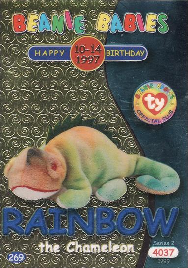 Beanie Babies Series 2 (Birthday or Rookie Subset) card 269 Rainbow the Chameleon Blue Lettering