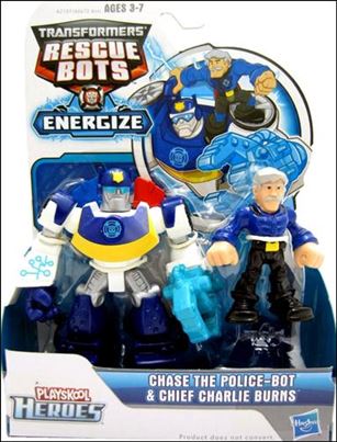 Transformers Rescue Bots Energize figure 2 Chase the Polie-Bot and Chief Charlie Burns