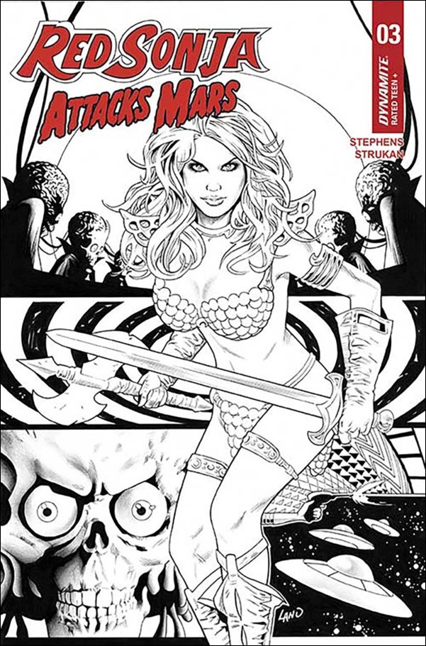 Red Sonja Attacks Mars issue 3-J Greg Land B&W 1:7 Cardstock Cover