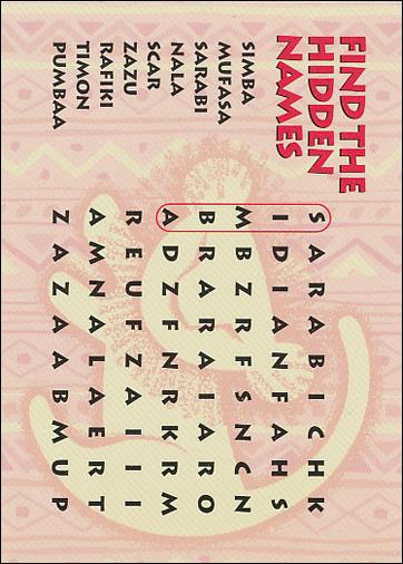 Lion King: Series 1 (Activities Subset) card A5 Hidden Names