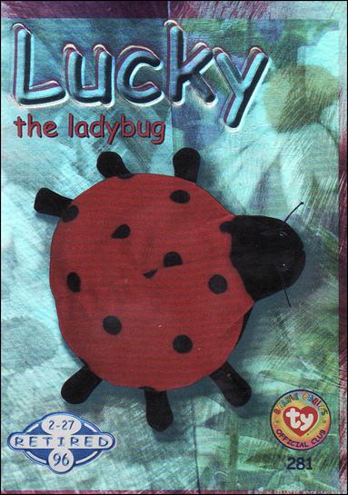 Beanie Babies Series 2 (Retired Beanies Subset) card 281 Lucky the Ladybug Blue Lettering