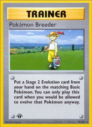 Pokemon (Base Set) card 76/102 Pokemon Breeder (1st Edition) - Shadowless