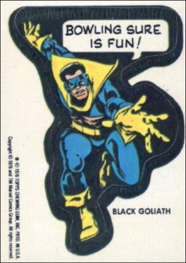 Marvel Super Heroes Stickers (Base Set) card NN1 Black Goliath - "Bowling sure is fun!" 