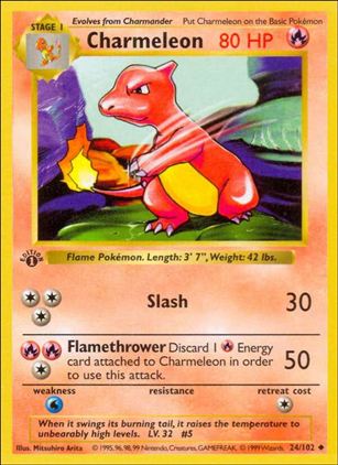 Pokemon (Base Set) card 24/102 Charmeleon (1st Edition) - Shadowless