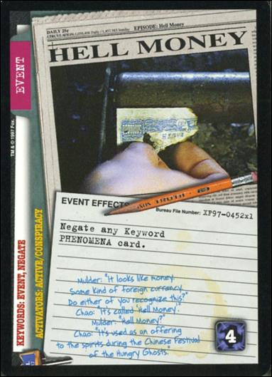 X-Files: 101361 (Base Set) card XF97-0452x1 Hell Money