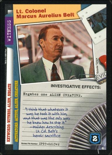 X-Files: The Truth Is Out There (Base Set) card XF97-0213v2 Lt. Colonel Marcus Aurelius Belt
