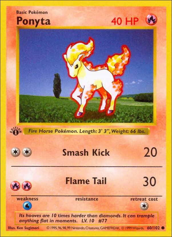 Pokemon (Base Set) card 60/102 Ponyta (1st Edition) - Shadowless