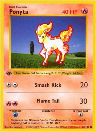 Pokemon (Base Set) card 60/102 Ponyta (1st Edition) - Shadowless