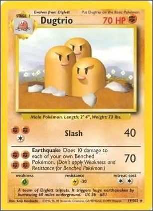 Pokemon (Base Set) card 19/102-C Dugtrio (Unlimited)
