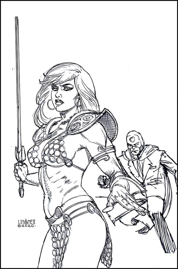 Red Sonja: The Superpowers issue 2-T Joseph Michael Linsner 1:45 B&W Virgin Cover