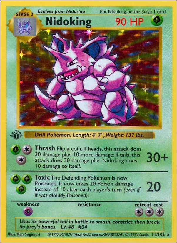 Pokemon (Base Set) card 11/102 Nidoking (Holo) 1st Edition - Shadowless