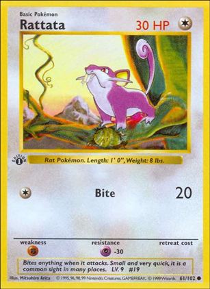 Pokemon (Base Set) card 61/102 Rattata (1st Edition) - Shadowless