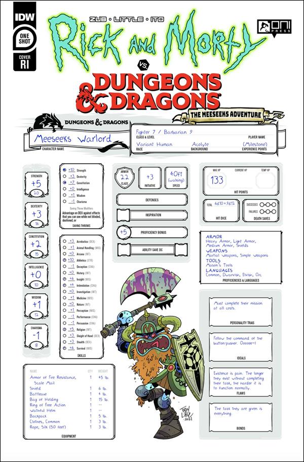 Rick and Morty vs Dungeons & Dragons: The Meeseeks Adventure issue One Shot-C Troy Little 1:10 Character Sheet Cover