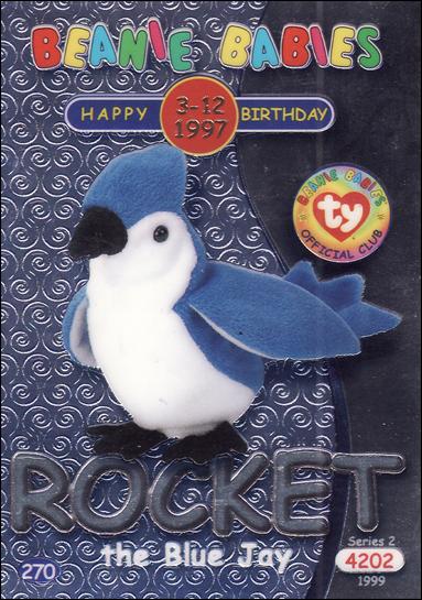 Beanie Babies Series 2 (Birthday or Rookie Subset) card 270-C Rocket the Blue Jay Silver Lettering