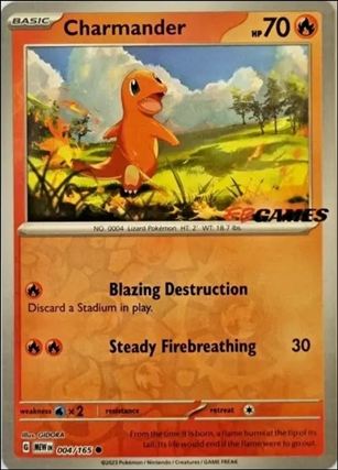 Pokemon: Scarlet & Violet - 151 (Base Set) card 004/165-F Charmander (Reverse Holofoil) EB Games Logo