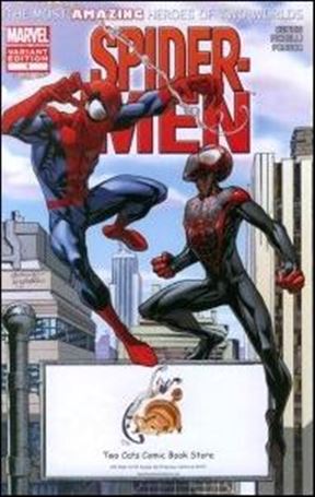 Spider-Men issue 1-MV Mark Bagley Two Cats Comic Book Store Cover