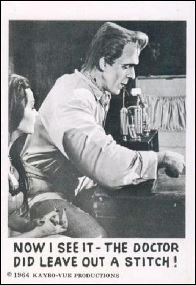 Munsters (Base Set) card 72 Now I See it - the Doctor Did Leave Out a Stich!