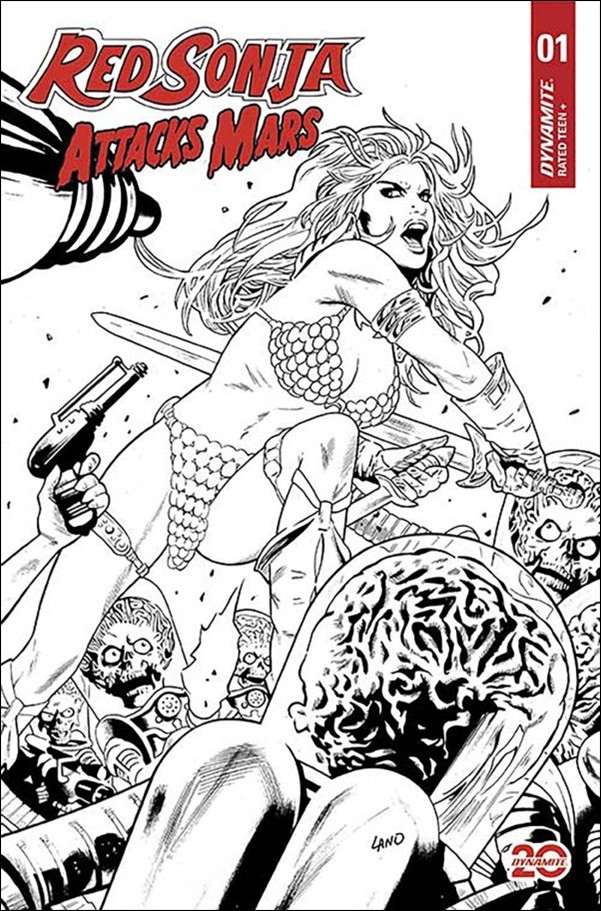 Red Sonja Attacks Mars issue 1-L Greg Land B&W 1:7 Cardstock Cover