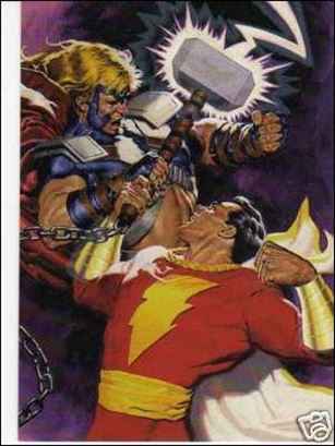 DC Versus Marvel / Marvel Versus DC (Holo F/X Subset) card 10 Captain Marvel vs Thor