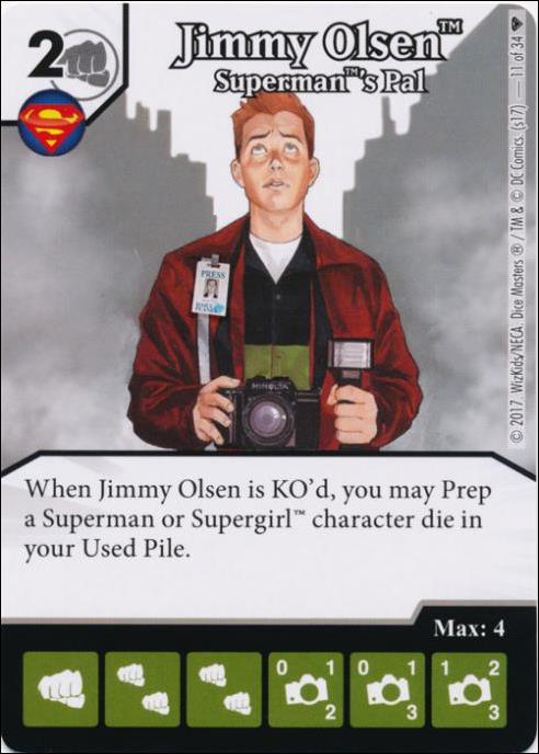 DC Comics Dice Masters Superman and Wonder Woman Starter Set card 11 Jimmy Olsen: Superman's Pal