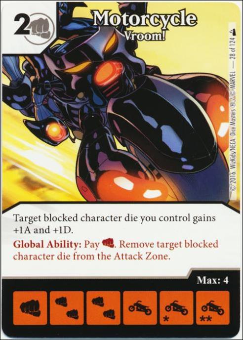 Marvel Dice Masters Deadpool card 28 Motorcycle: Vroom!