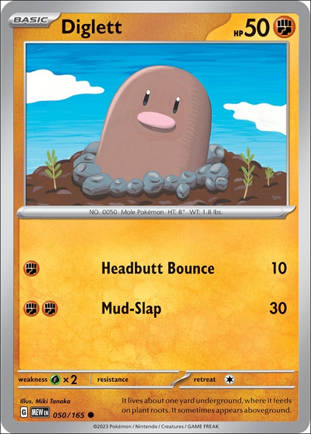 Pokemon: Scarlet & Violet - 151 (Base Set) card 050/165-B Diglett (Reverse Holofoil)