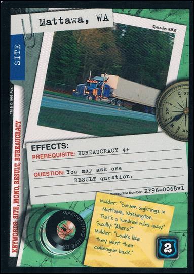 X-Files: Premiere Edition (Base Set) card XF96-0068v1 Mattawa, WA