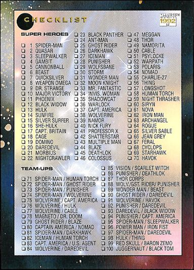Marvel Universe: Series 3 (Base Set) card 200-B Checklist (Without White Border on Back)