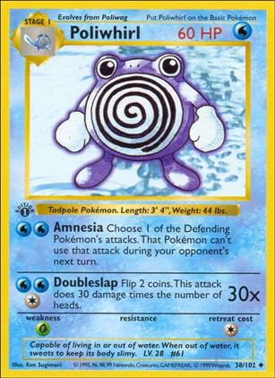 Pokemon (Base Set) card 38/102 Poliwhirl (1st Edition) - Shadowless