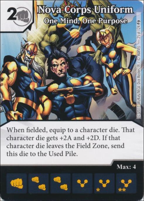 Marvel Dice Masters Guardians of the Galaxy  card 25 Nova Corps Uniform: One Mind, One Purpose