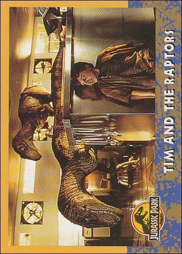 Jurassic Park (Base Set) card 58 Tim and the Raptors